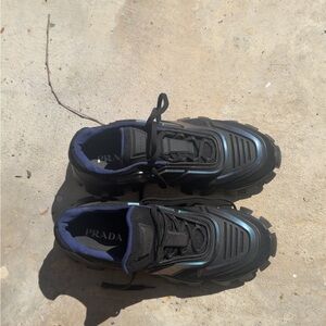 Prada Black Sneakers with Blue-Green Iridescent Accents